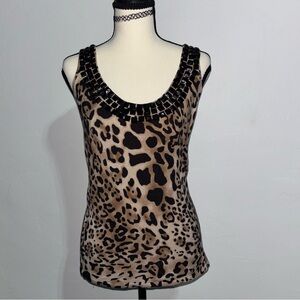 Cache Animal Print Tank Top with Black Details